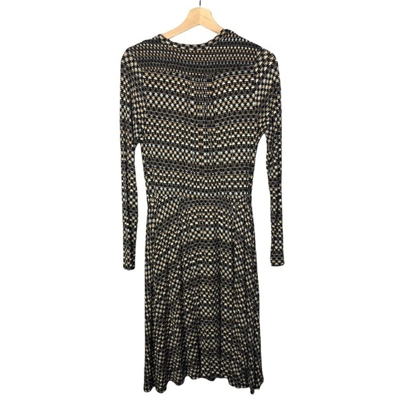 Plenty by Tracy Reese Tan & Black Printed Faux Wrap Long Sleeve Dress S - Picture 2 of 8